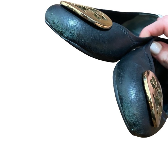 Tory Burch Black Reva Gold Logo Flats - Picture 3 of 5